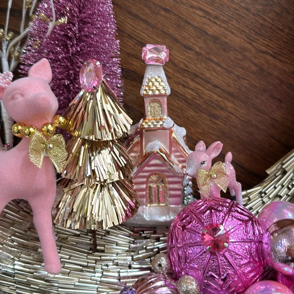 Beautiful gold and pink vintage vibe Christmas wreath